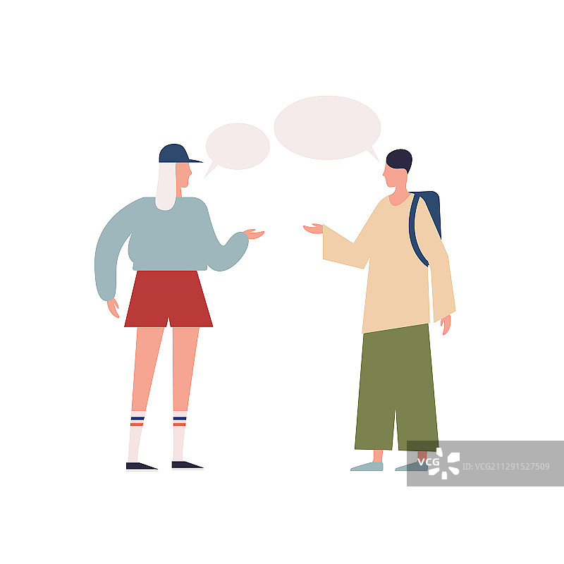 青少年女孩和时髦的背包客男孩在交谈图片素材