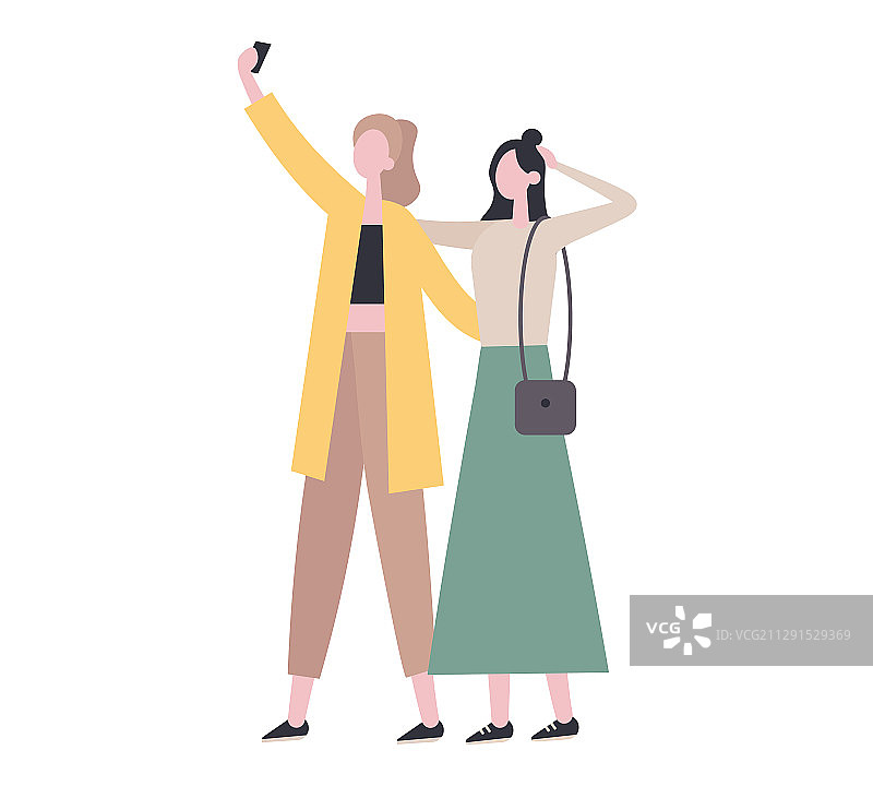 一起自拍的时尚朋友扁平插画图片素材