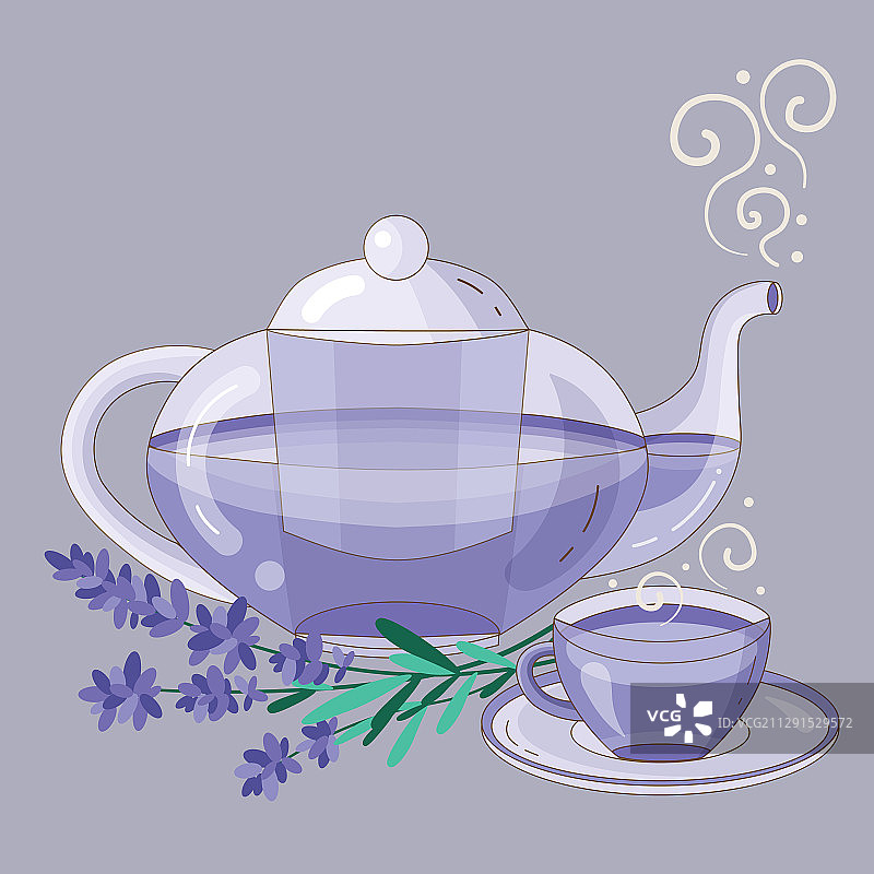 茶壶和杯子草本薰衣草茶图片素材