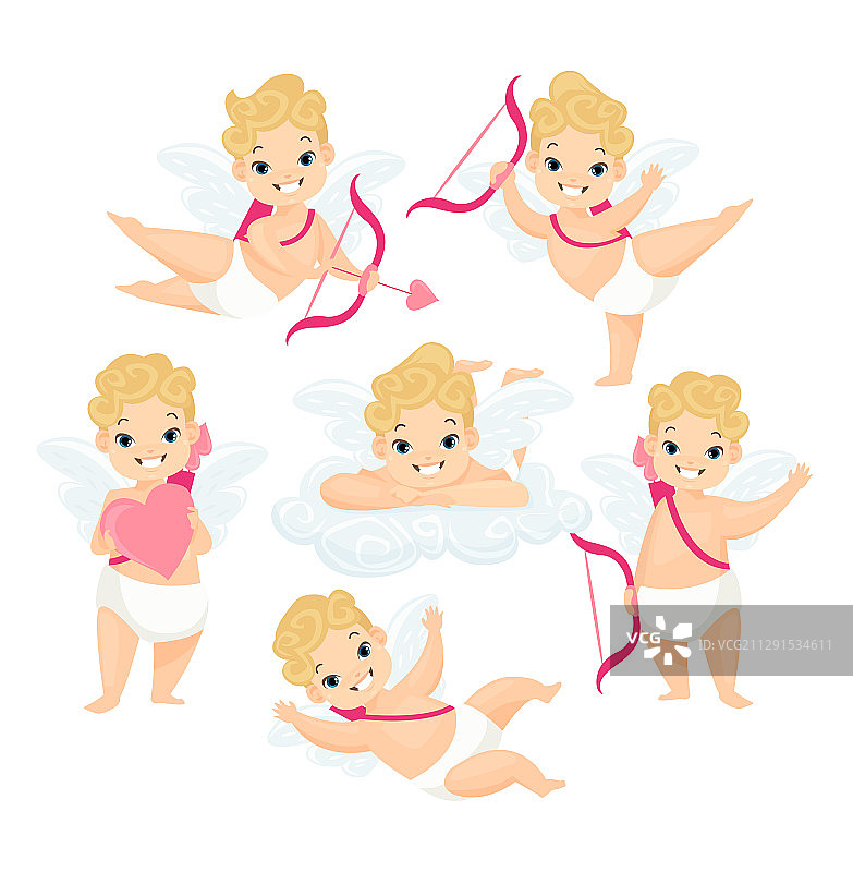 可爱的丘比特扁平集图片素材