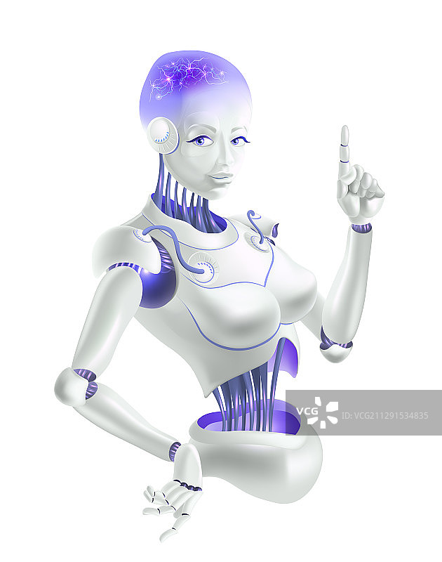 举起食指的机器人女人图片素材