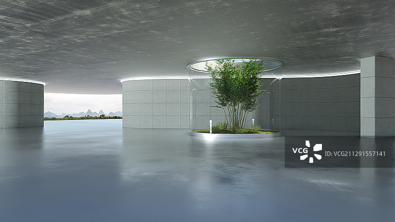 空旷_极简_混凝土_建筑空间_汽车广告背景图片素材