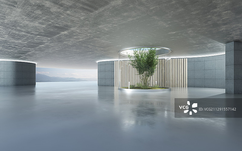 空旷_极简_混凝土_建筑空间_汽车广告背景图片素材