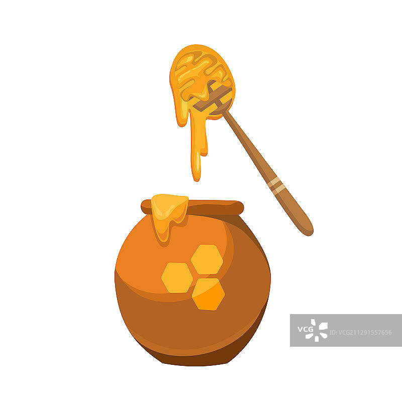 陶瓷蜂蜜罐和蜂蜜勺图片素材