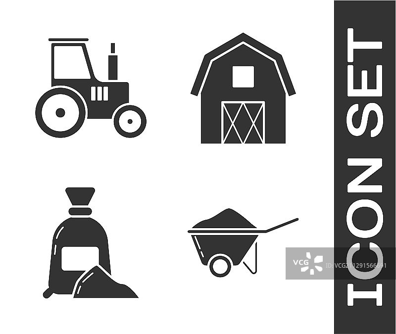 装满泥土的独轮车与拖拉机面粉袋组合图片素材