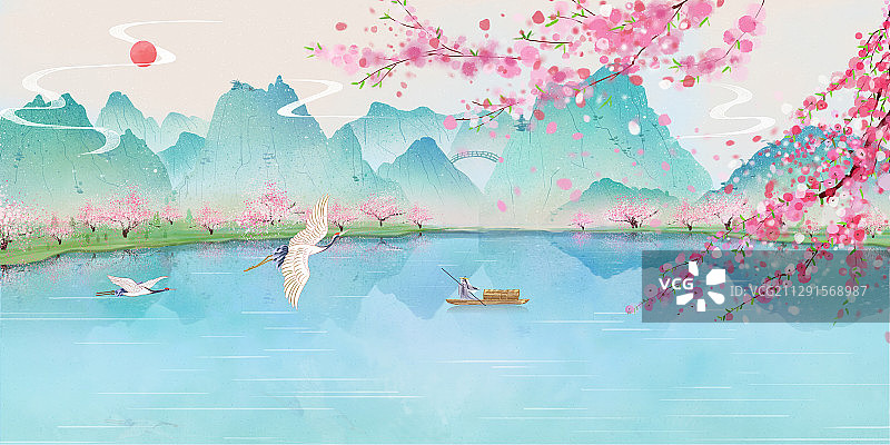 山水画节气 春分图片素材