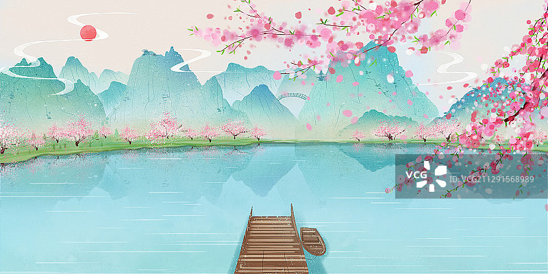 山水画节气 春分图片素材