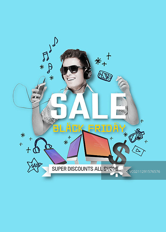 黑色星期五促销广告浅蓝色背景合成图图片素材