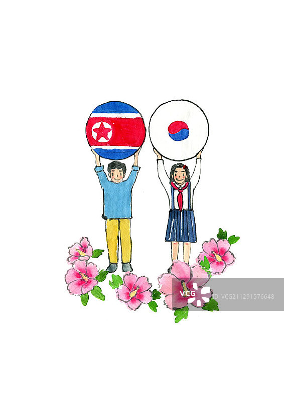 朝鲜半岛和平和谐插画图片素材