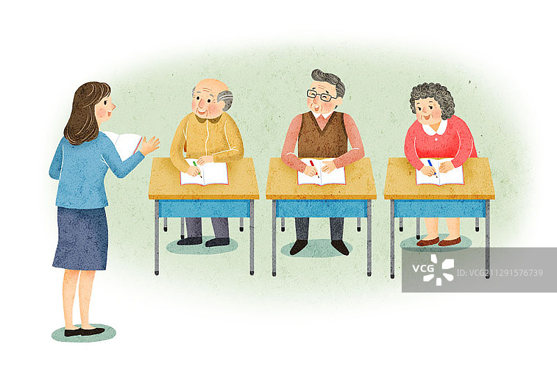 小男孩在木桥上背着四个年长的成年人插画图片素材