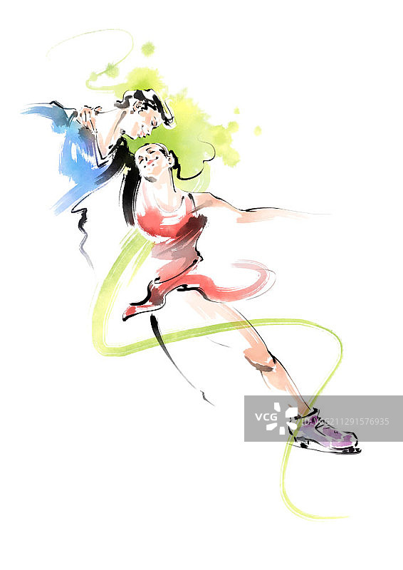 彩色水墨情侣花样滑冰图片素材
