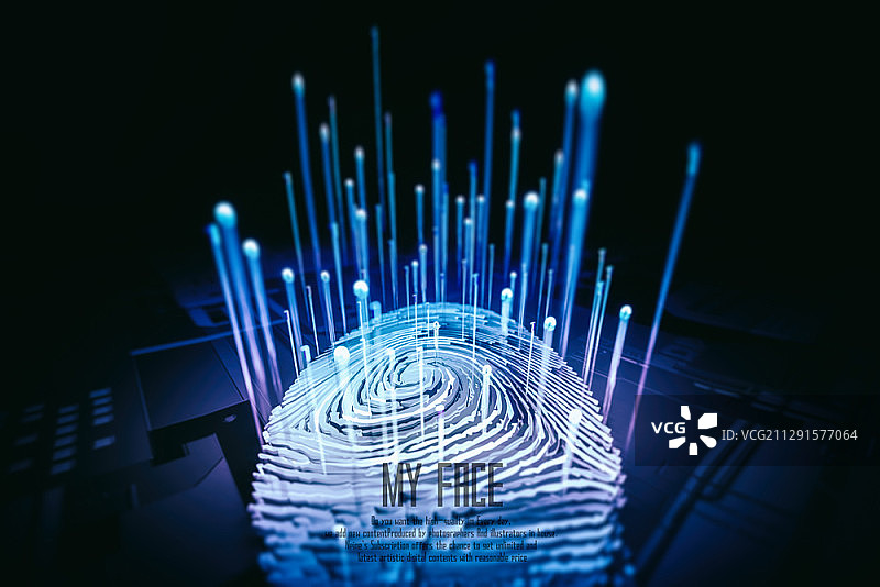 数字生成的指纹扫描发光线条图像图片素材