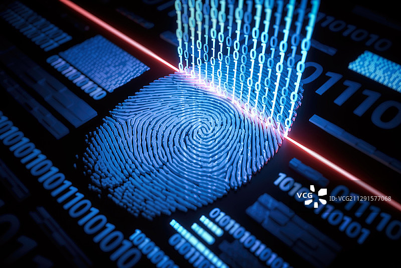 带有二进制数字的指纹扫描图片素材