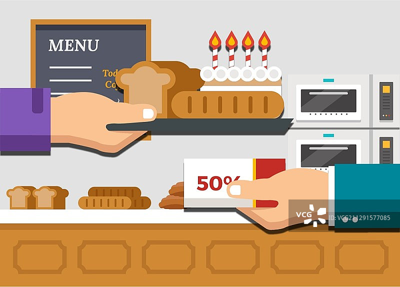 面包店交易场景矢量插画图片素材
