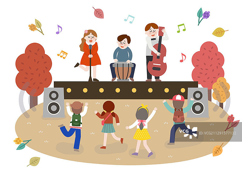 儿童户外音乐表演矢量插画图片素材