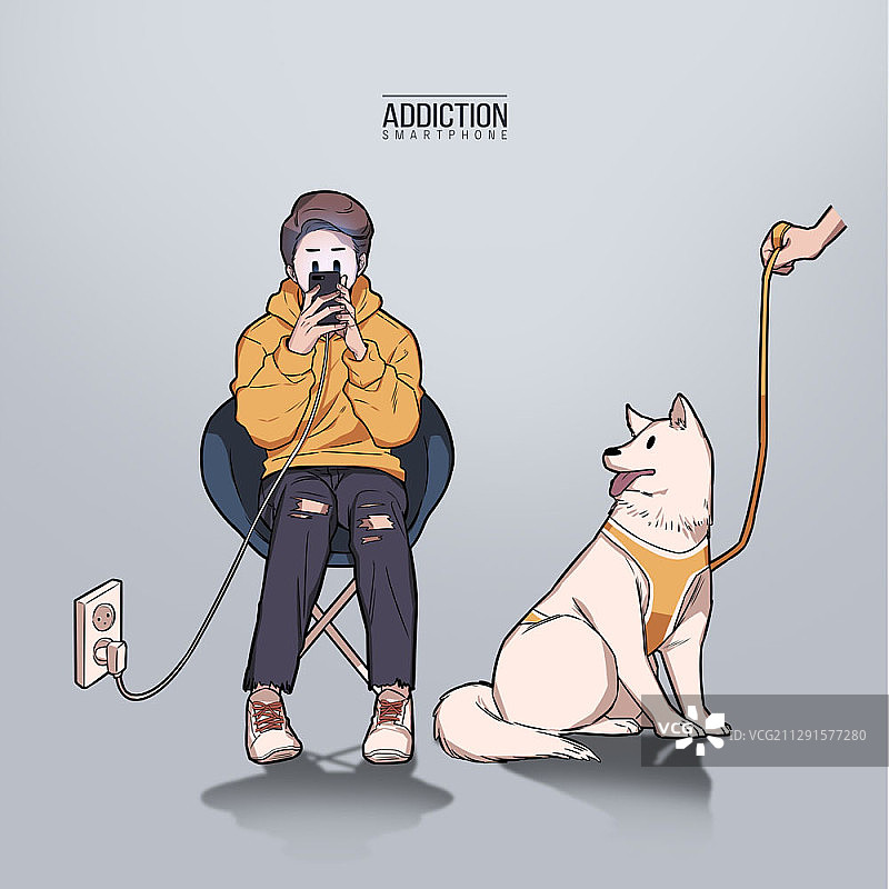 沉迷智能手机的插画图片素材