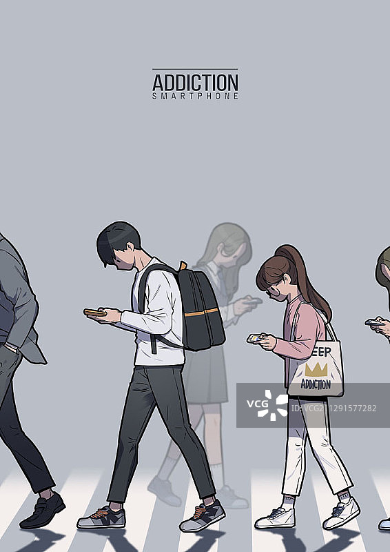沉迷智能手机的插画图片素材