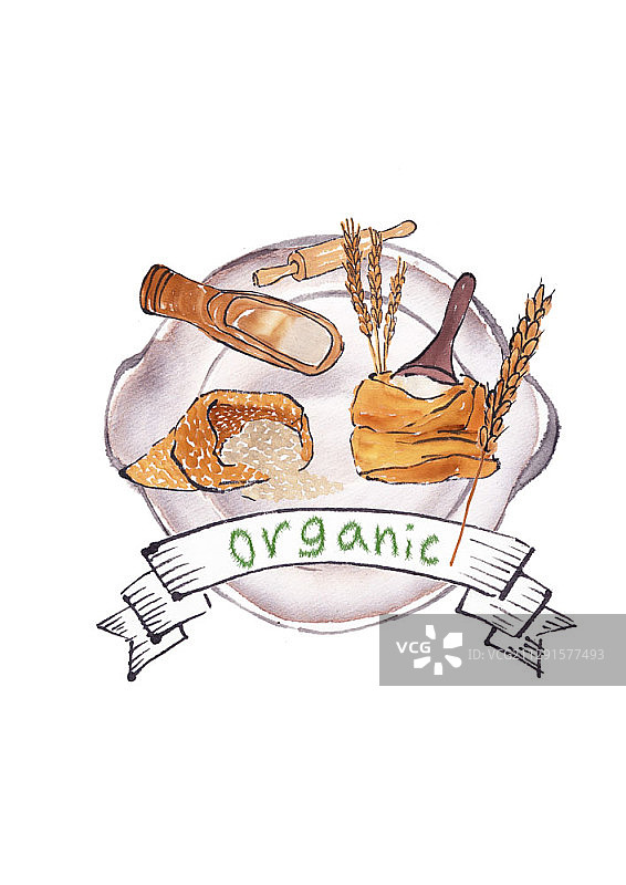 白色盘子上各色谷物的画笔绘画图片素材