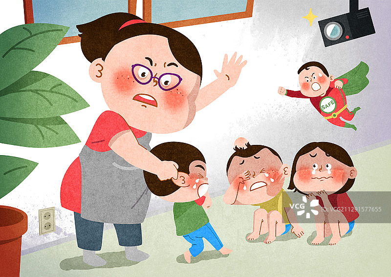 超人守护儿童安全插画图片素材