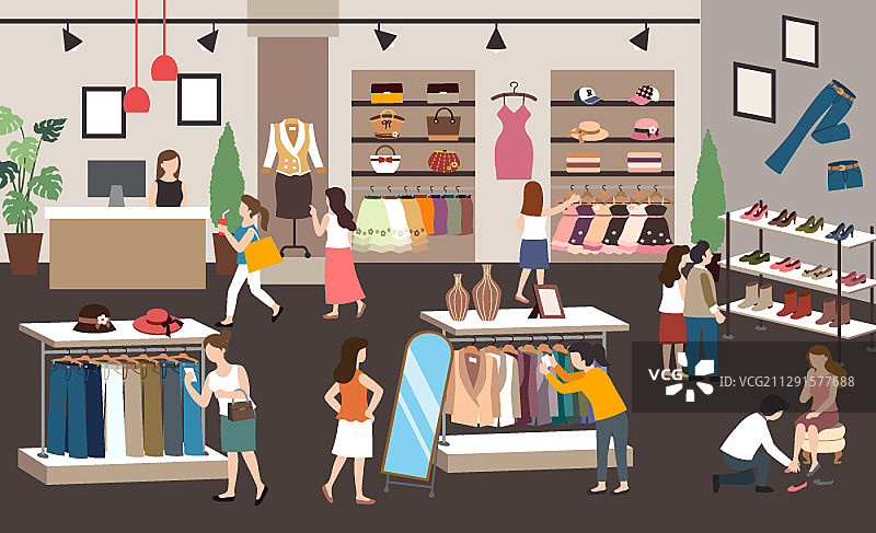 时尚商店人物生活方式插画图片素材