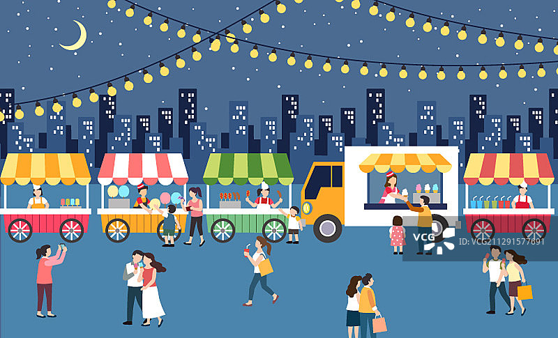 夜市人物生活方式插画图片素材