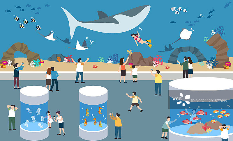 水族馆人群生活方式插画图片素材