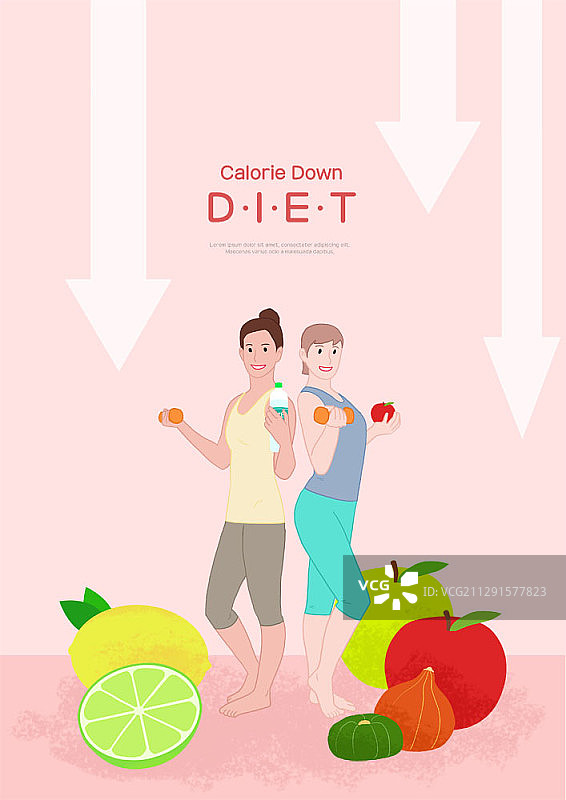 关于饮食健身和女性减肥插画图片素材