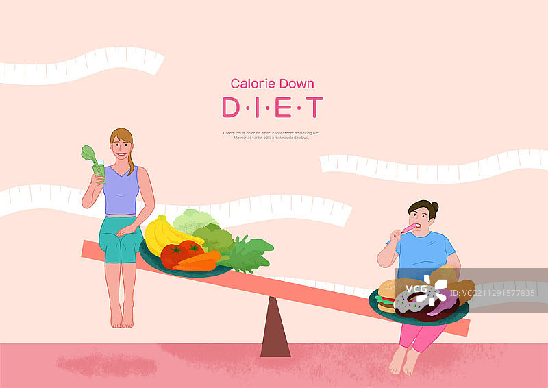 关于饮食健身和女性减肥插画图片素材