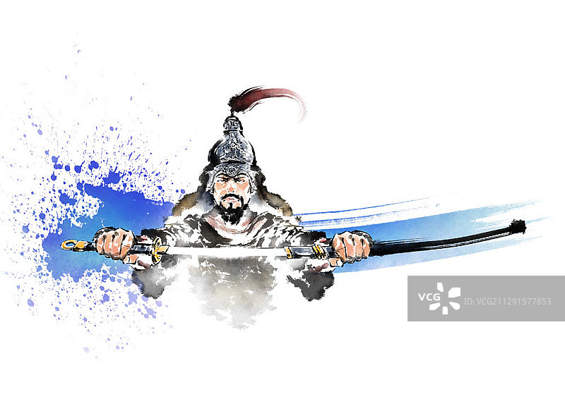 彩色水墨盔甲将军图图片素材