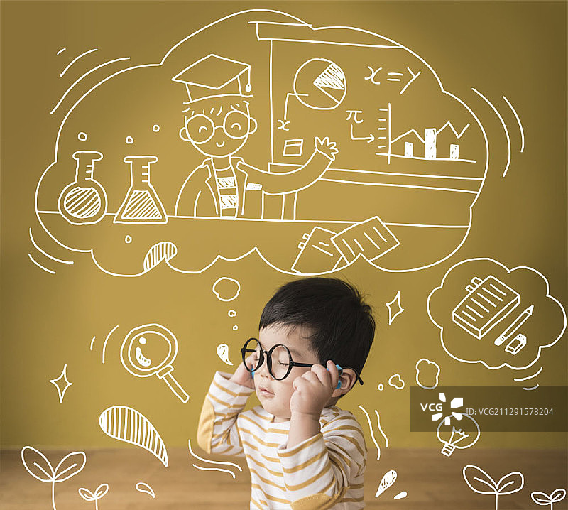 戴眼镜的亚洲宝宝合成图像图片素材