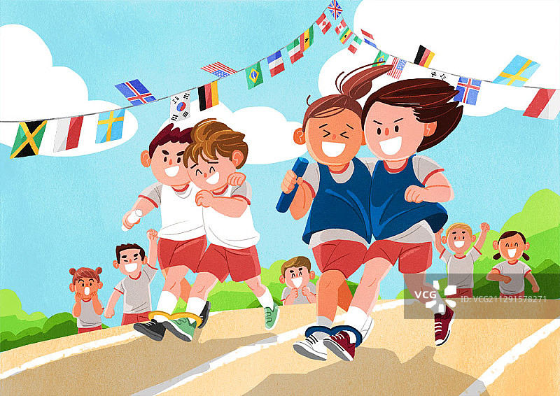 儿童赛跑插画景观图片素材