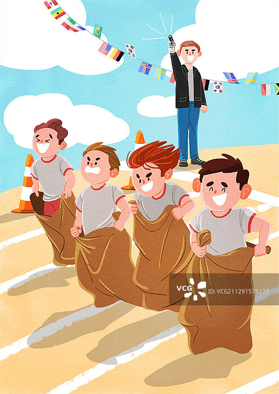 学校运动会儿童障碍赛跑插画图片素材