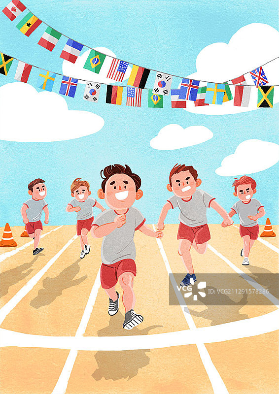 儿童在终点线奔跑插画图片素材