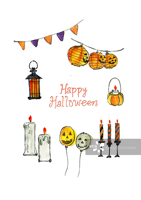 万圣节主题水彩插画图片素材