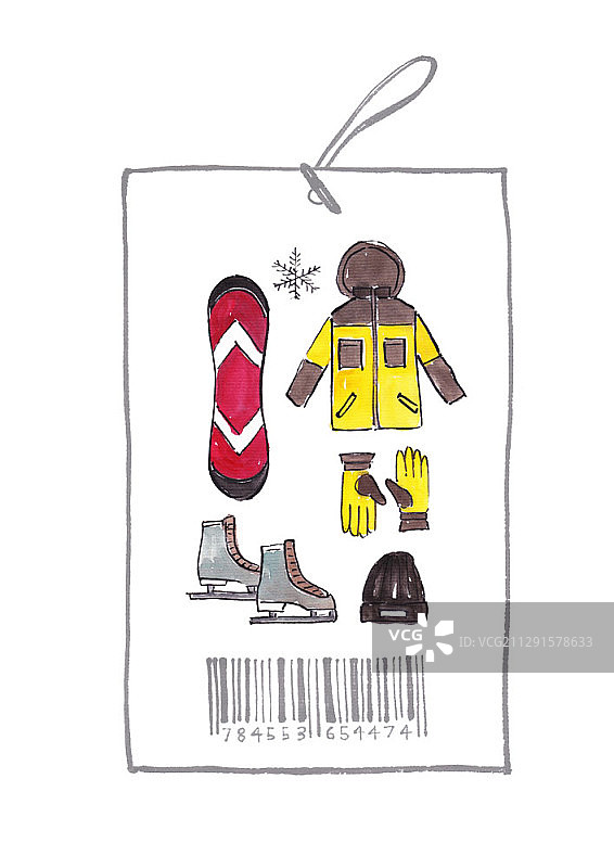 带有滑雪服条形码推荐的标签插画图片素材