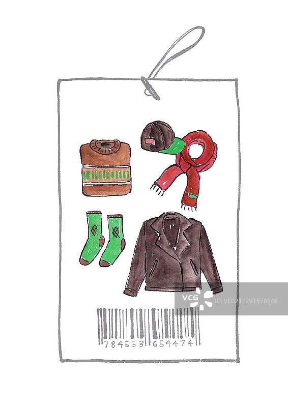 男士冬季服装推荐条形码标签插画图片素材