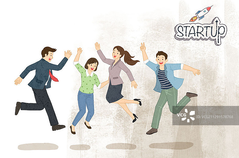 商务男女跳跃的插画图片素材