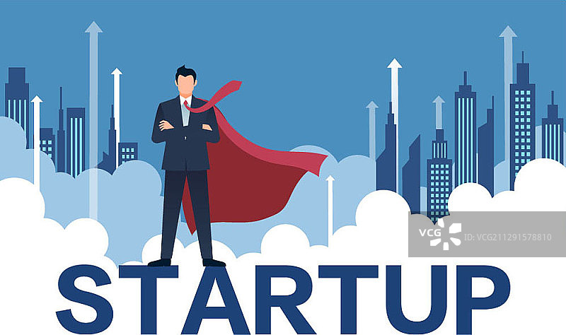 创业文字和红色披风商人插画图片素材