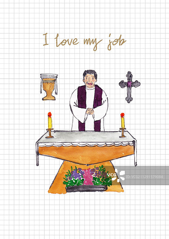 水彩插画：牧师图片素材