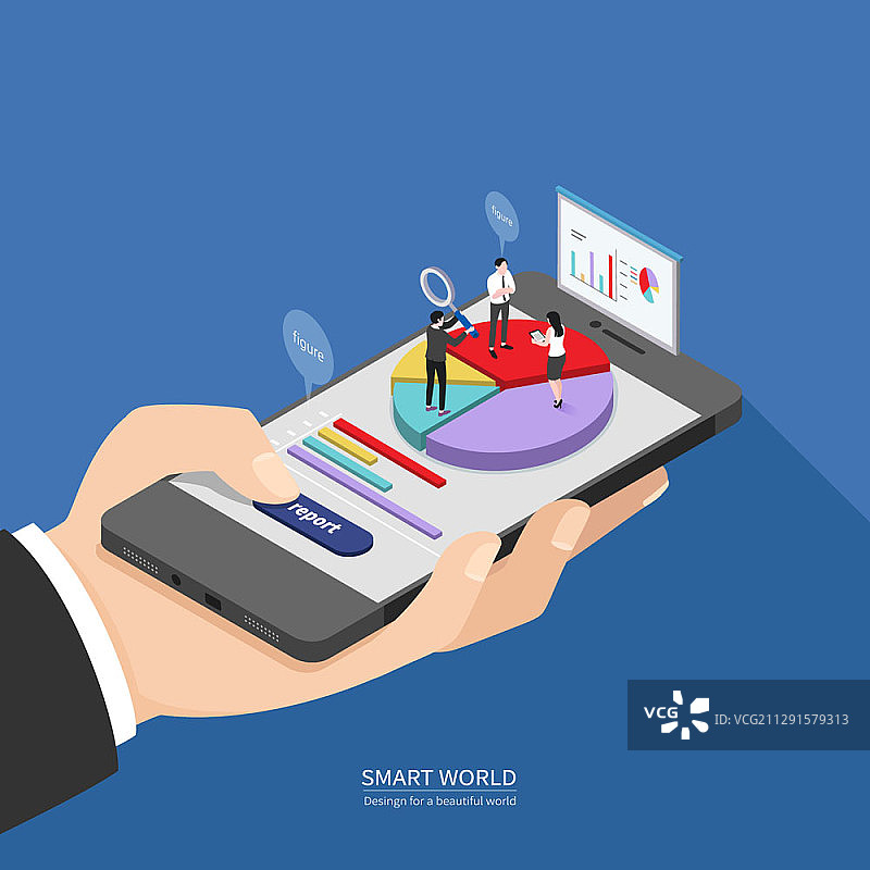 手持手机和智能世界的矢量插画图片素材