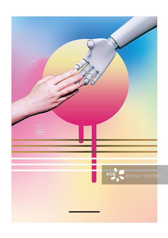 图形元素、人手和机械手图片素材