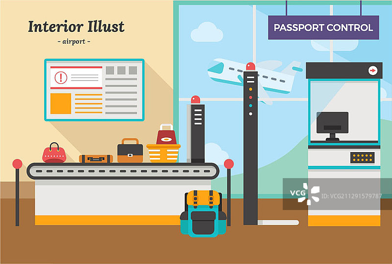 机场护照检查和行李安检矢量插画图片素材