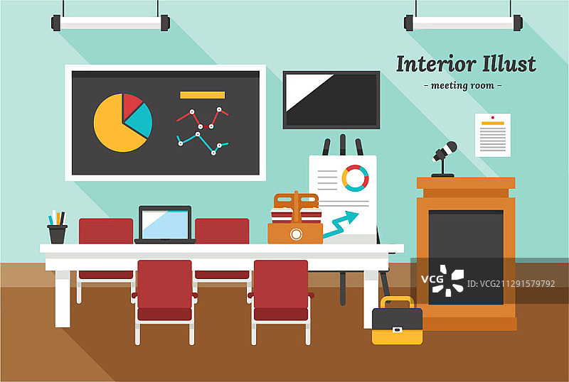 带讲台的会议室矢量图图片素材