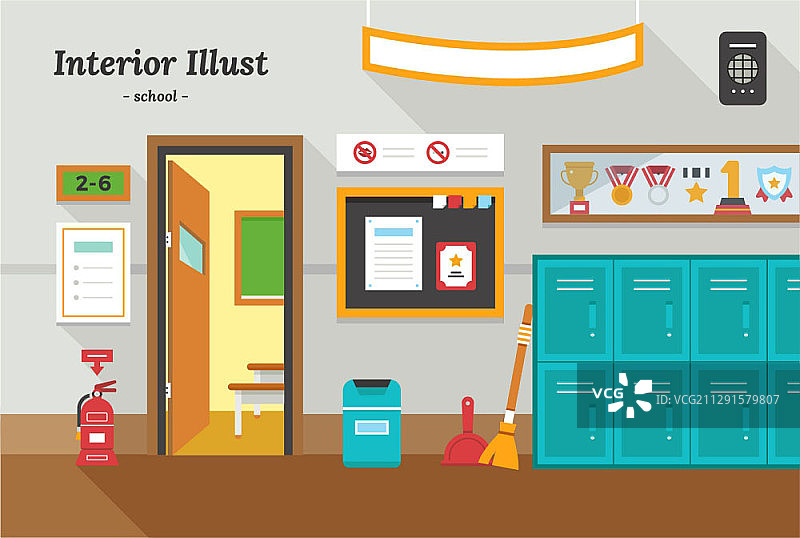 学校走廊矢量插画图片素材