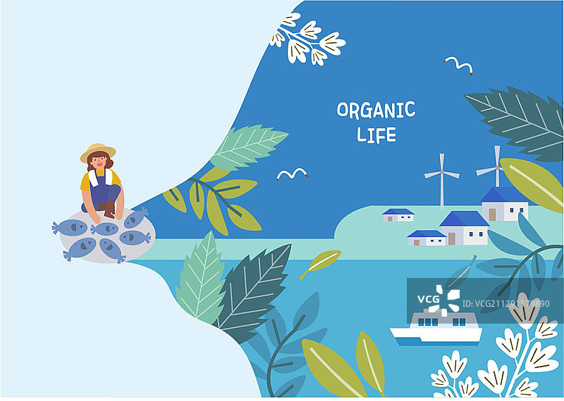 矢量插画：有机农渔生活图片素材