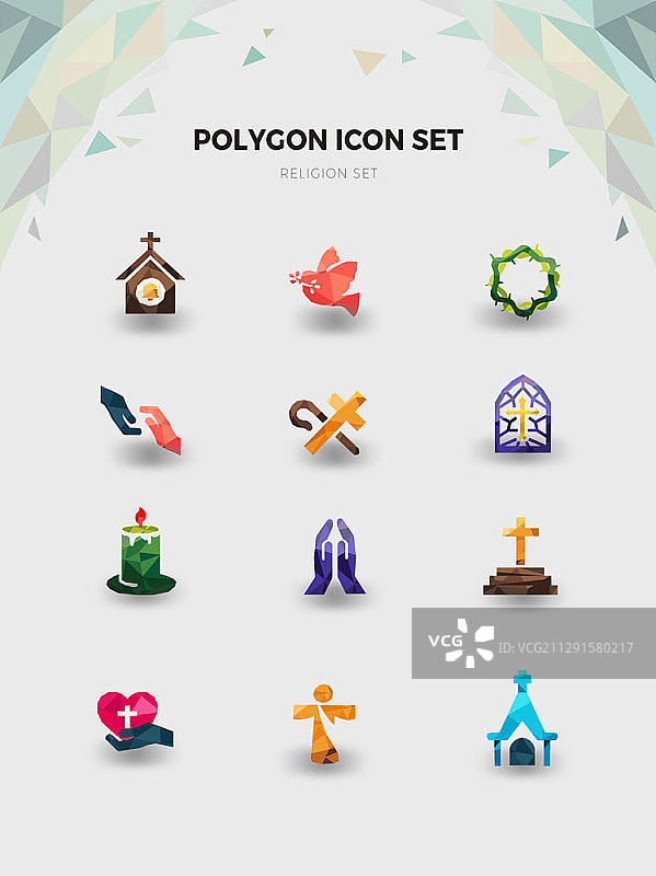 基督教矢量多边形图标集图片素材