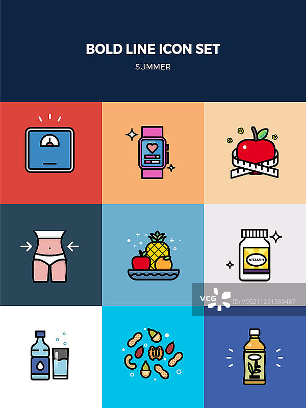 节食相关粗线条图标矢量图图片素材