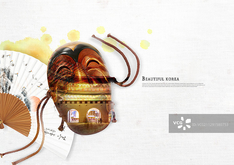 韩国宫殿面具与扇子合成图图片素材