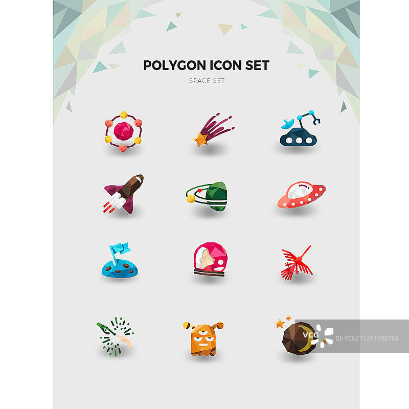 太空多边形矢量图标集图片素材