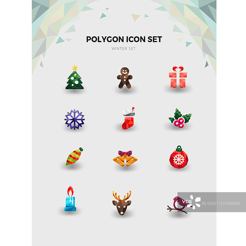 冬季多边形矢量图标合集图片素材